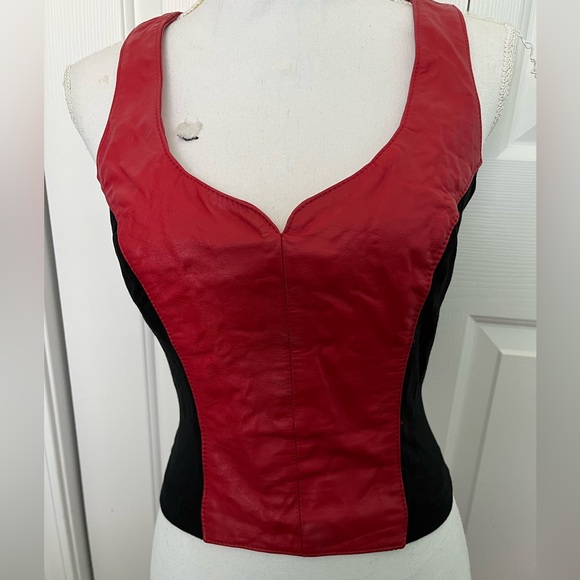 Wilsons Leather Tops - Vintage 1980’s Wilsons Leather Red and Black Crop Halter Top